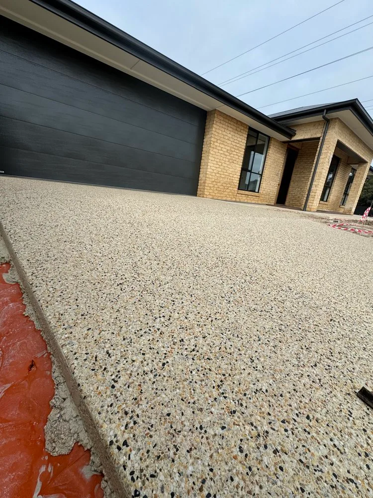 Exposed aggregate driveway completed for a new home