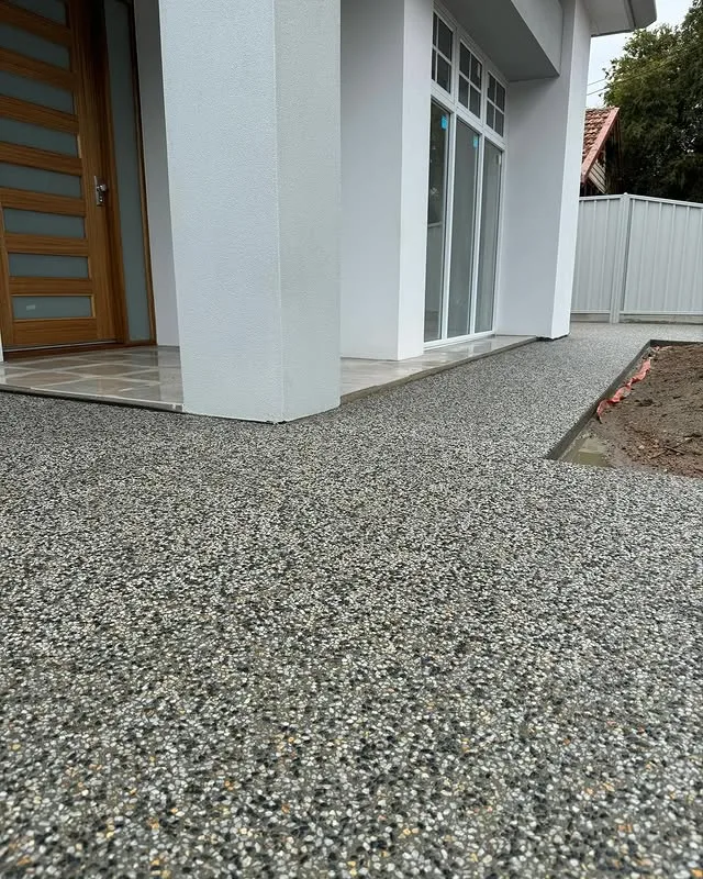 Exposed aggregate entry path at a front door